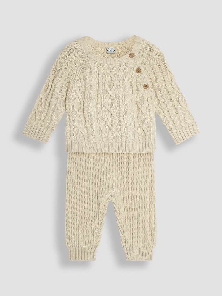 JoJo Maman Bébé Cream Cable Knit Jumper & Trouser Baby Set - Image 1 of 4
