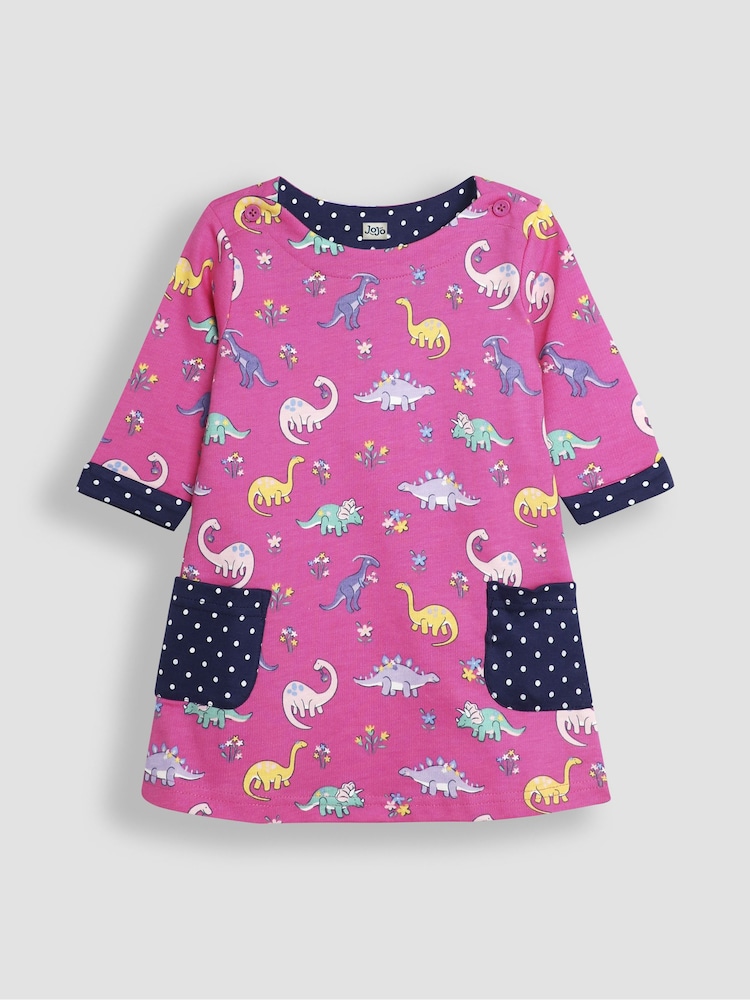 JoJo Maman Bébé Fuchsia Pink Dino A-Line Dress - Image 1 of 4