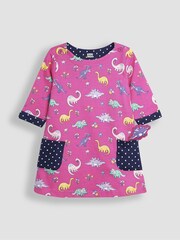 JoJo Maman Bébé Fuchsia Pink Dino A-Line Dress - Image 3 of 4