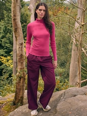 Pink Bright High Roll Neck Rib Knitted Jumper with Wool - Image 3 of 5