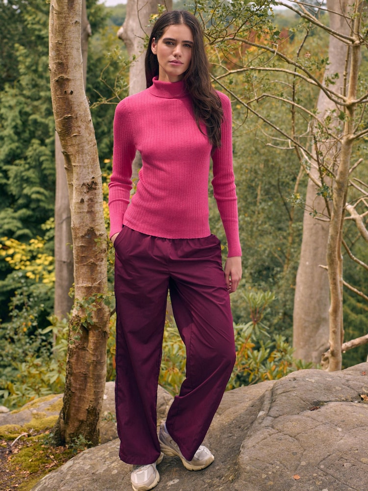 Pink Bright High Roll Neck Rib Knitted Jumper with Wool - Image 3 of 5