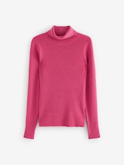 Pink Bright High Roll Neck Rib Knitted Jumper with Wool - Image 4 of 5