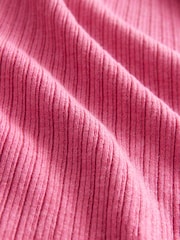 Pink Bright High Roll Neck Rib Knitted Jumper with Wool - Image 5 of 5