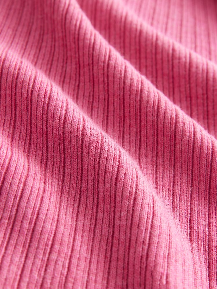 Pink Bright High Roll Neck Rib Knitted Jumper with Wool - Image 5 of 5