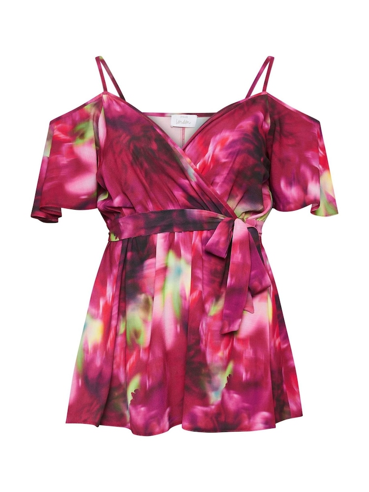 Yours Curve Pink YOURS LONDON Curve Navy Blue Floral Print Cold Shoulder Top - Image 5 of 5