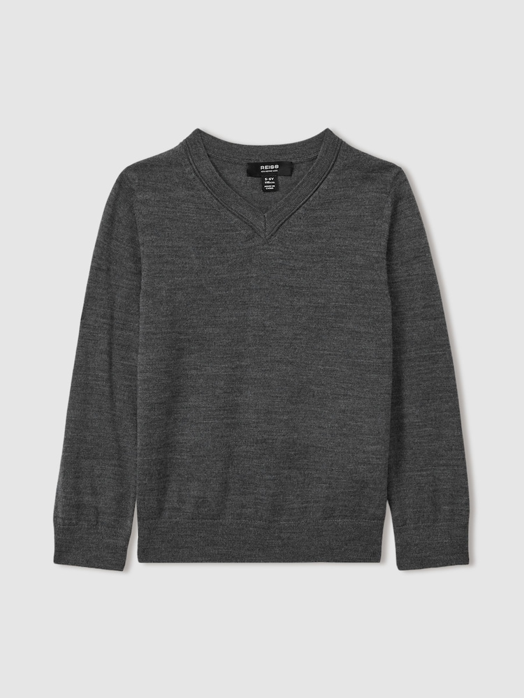 Reiss Grey Earl 9-13 yrs Merino Wool V-Neck Jumper - Image 1 of 3 Reiss Grey Earl 9-13 yrs Merino Wool V-Neck Jumper - Image 1 of 3