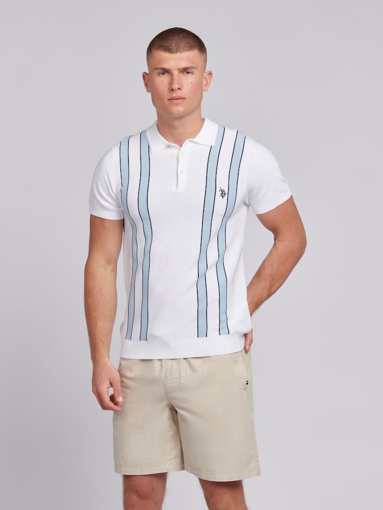 U.S. Polo Assn. White Regular Fit Mens Vertical Stripe Knit Polo Shirt - Image 1 of 7