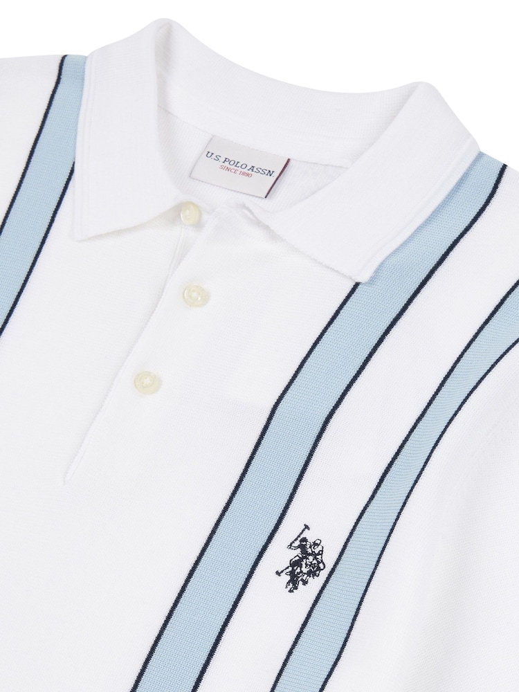 U.S. Polo Assn. White Regular Fit Mens Vertical Stripe Knit Polo Shirt - Image 7 of 7