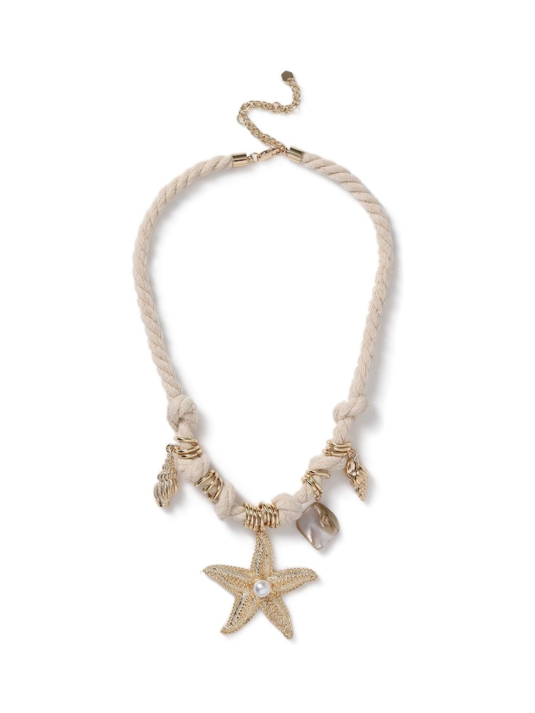 Aela Gold Tone Starfish Collar Rope Necklace - Image 2 of 3 Aela Gold Tone Starfish Collar Rope Necklace - Image 2 of 3