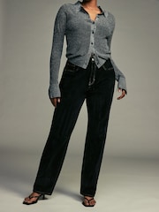 Navy Velvet Flocked Hourglass Rigid Straight Leg 100% Cotton Jeans - Image 1 of 6