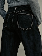 Navy Velvet Flocked Hourglass Rigid Straight Leg 100% Cotton Jeans - Image 6 of 6
