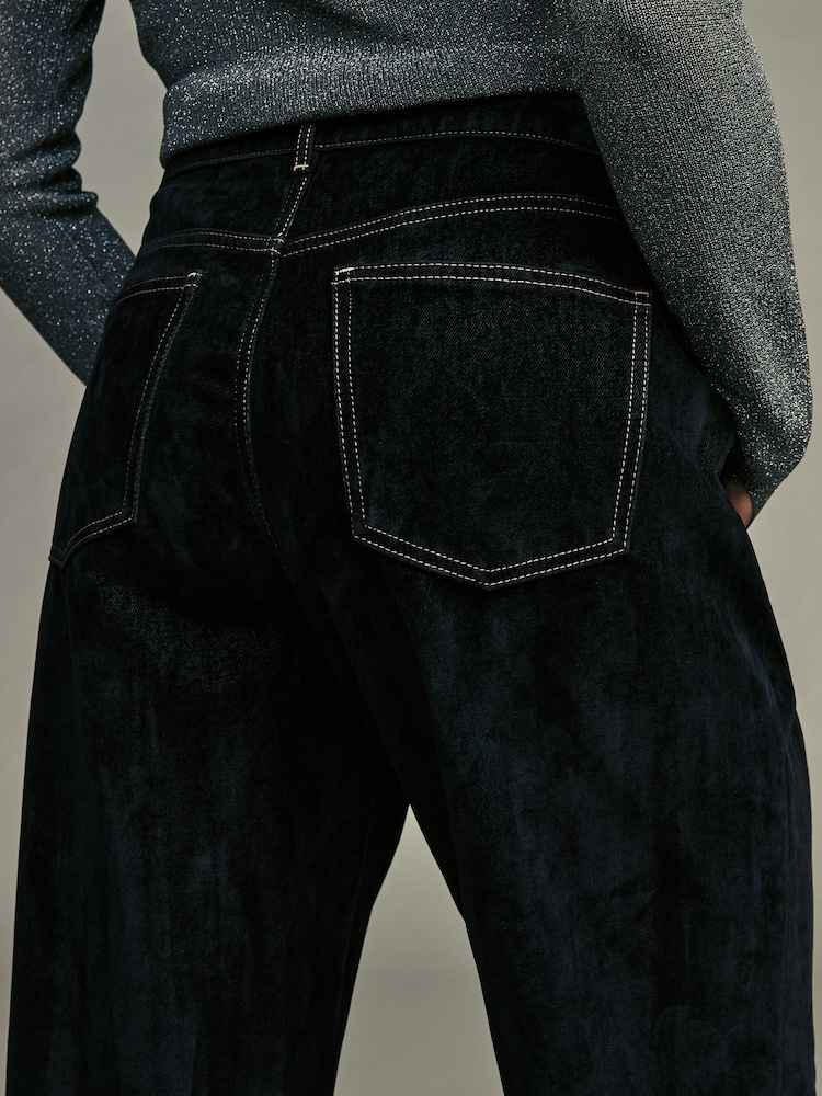 Navy Velvet Flocked Hourglass Rigid Straight Leg 100% Cotton Jeans - Image 6 of 6