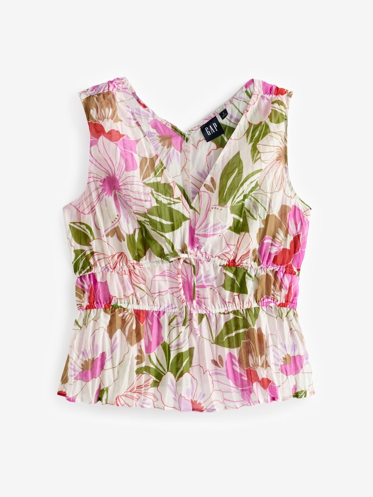 Gap Green Pleated V Neck Cinched Sleeveless Top - Image 1 of 4