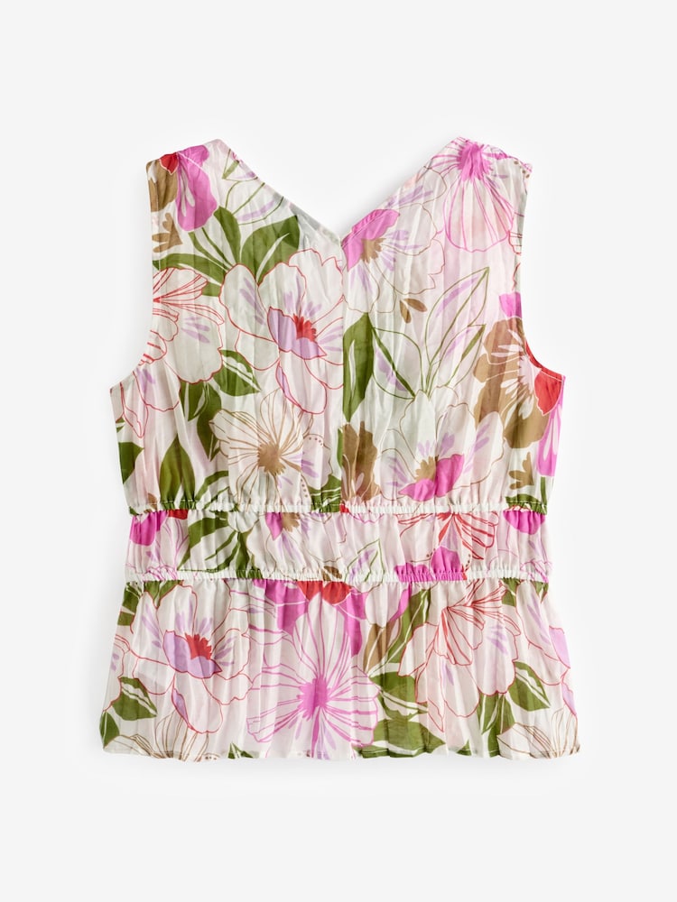 Gap Green Pleated V Neck Cinched Sleeveless Top - Image 2 of 4