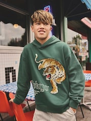 Green 100% Cotton Tokyo Embroidered Tiger Hoodie (3-16yrs) - Image 2 of 9