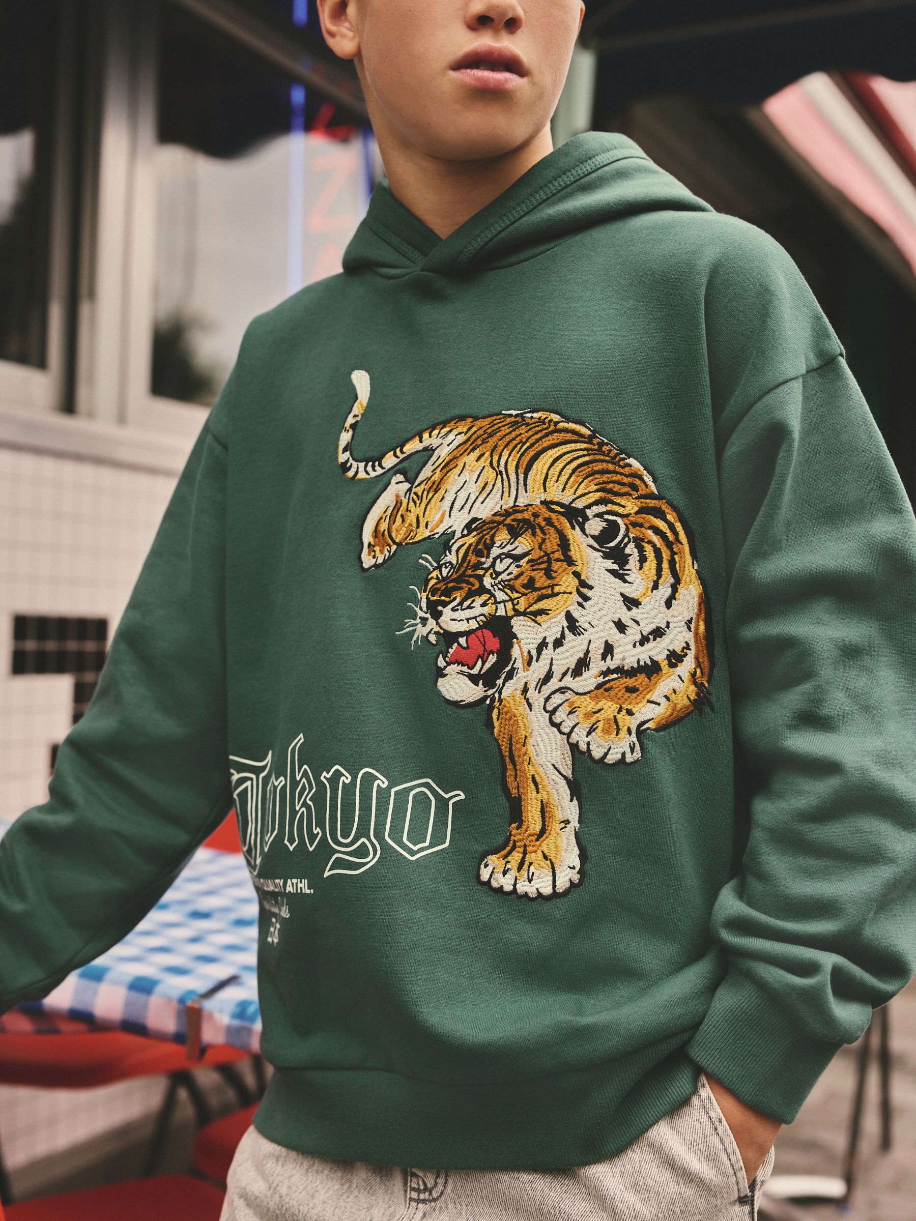 Buy Green 100 Cotton Tokyo Embroidered Tiger Hoodie 3 16yrs from Next Armenia