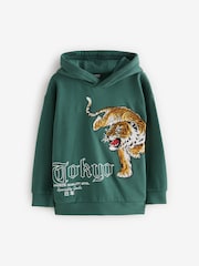 Green 100% Cotton Tokyo Embroidered Tiger Hoodie (3-16yrs) - Image 5 of 9