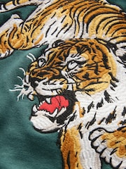 Green 100% Cotton Tokyo Embroidered Tiger Hoodie (3-16yrs) - Image 7 of 9