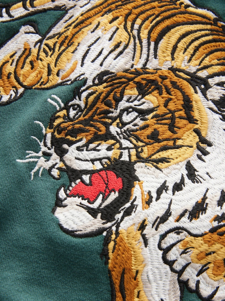 Buy Green 100% Cotton Tokyo Embroidered Tiger Hoodie (3-16yrs