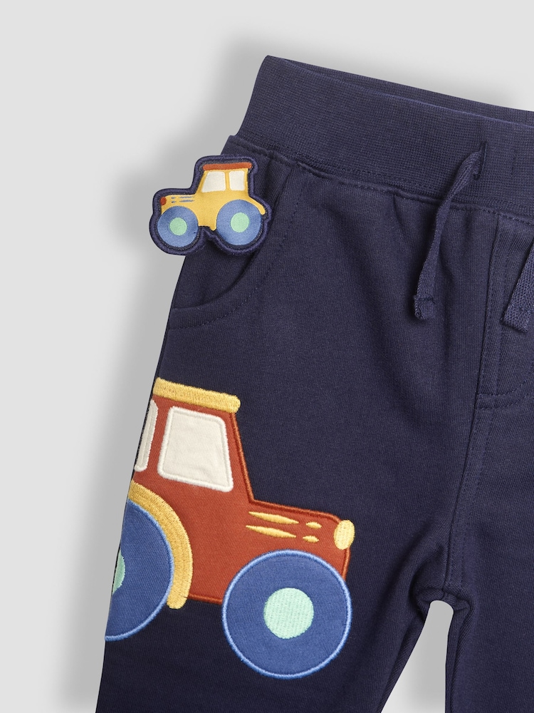 JoJo Maman Bébé Navy Blue Tractor Appliqué Pet in Pocket Joggers - Image 4 of 4
