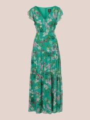 Adrianna Papell Grünes bedrucktes Etagen-Maxikleid​​​​​​​ - Bild 6 von 7