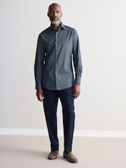 Navy Blue Geometric Slim Fit Signature Single Cuff 100% Cotton Formal Shirt - Image 2 of 7
