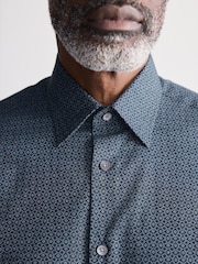 Navy Blue Geometric Slim Fit Signature Single Cuff 100% Cotton Formal Shirt - Image 4 of 7