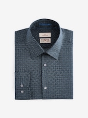 Navy Blue Geometric Slim Fit Signature Single Cuff 100% Cotton Formal Shirt - Image 5 of 7