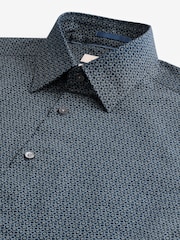 Navy Blue Geometric Slim Fit Signature Single Cuff 100% Cotton Formal Shirt - Image 6 of 7