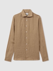 Reiss Camel Ruban Linen Button-Through Shirt - Image 2 of 5
