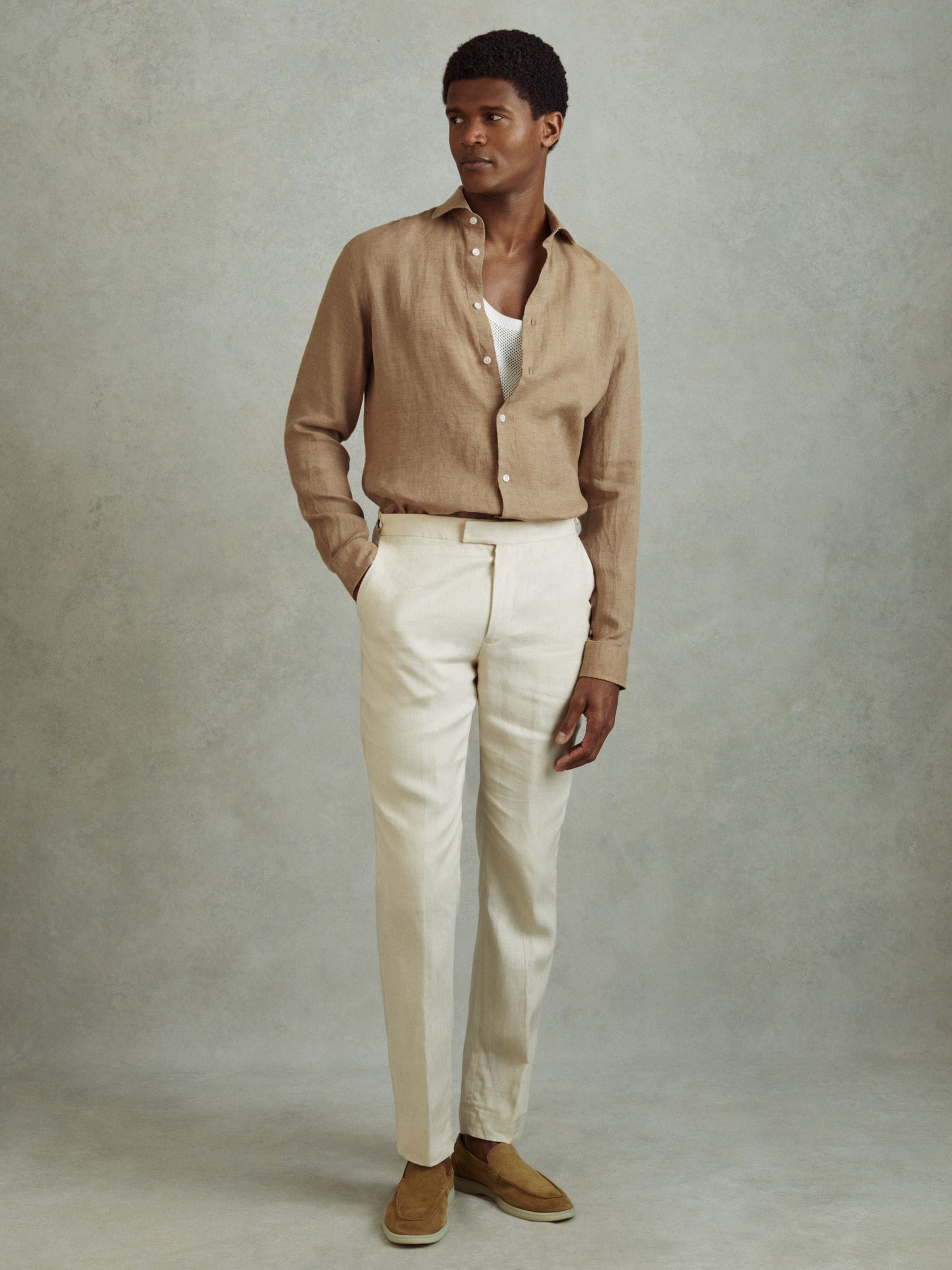 Buy Reiss Camel Ruban Linen Button-Through Shirt from Next USA