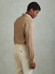 Reiss Camel Ruban Linen Button-Through Shirt - Image 4 of 5