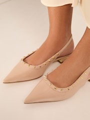 Lipsy Nude Pink Patent Flat Stud Point Faux Leather Slingback Ballerina - Image 3 of 4