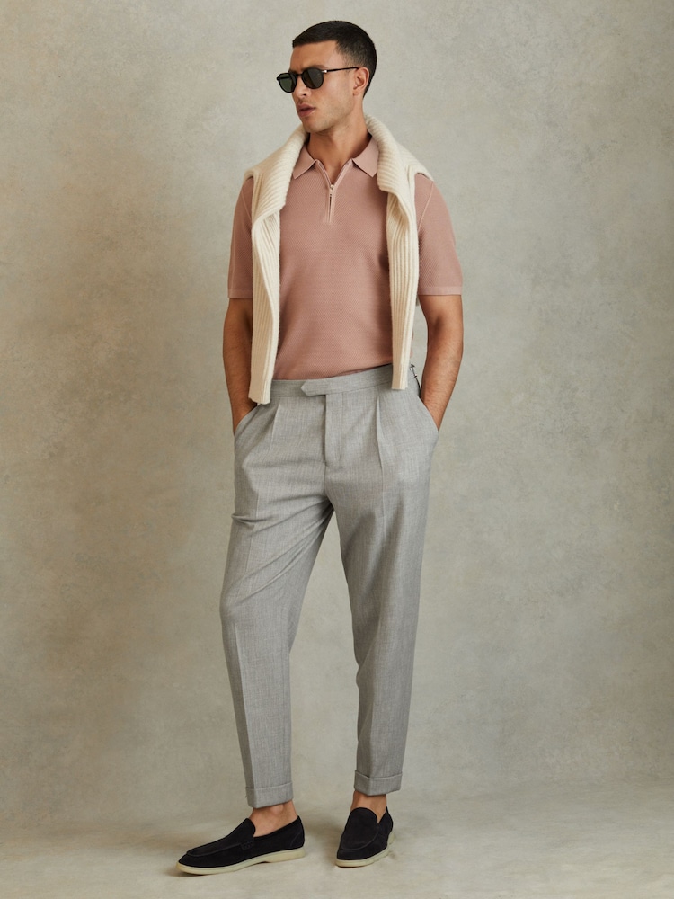 Reiss Grey Bridge Tapered Trousers with Turn-Ups - Image 1 of 6