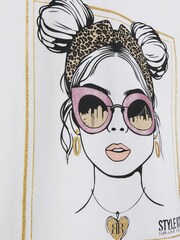River Island Brown Girls 100% Cotton Leopard Girl T-Shirt and Cycle Short Set - Image 2 of 4