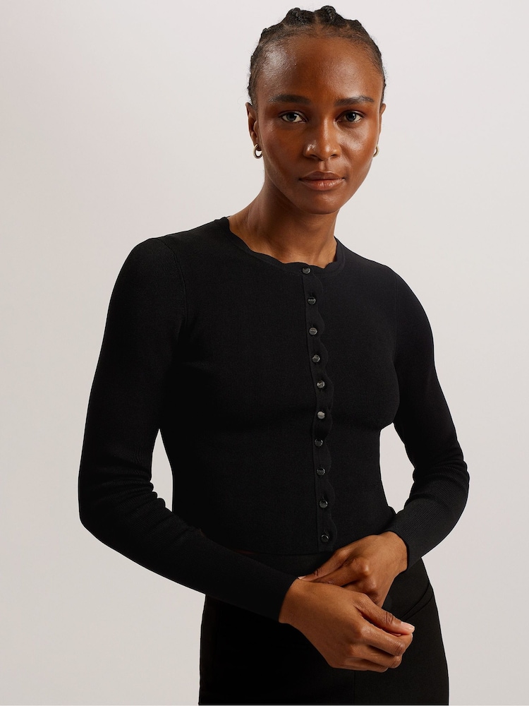 Ted Baker Black Kklara Scallop Trim Cardigan - Image 2 of 7