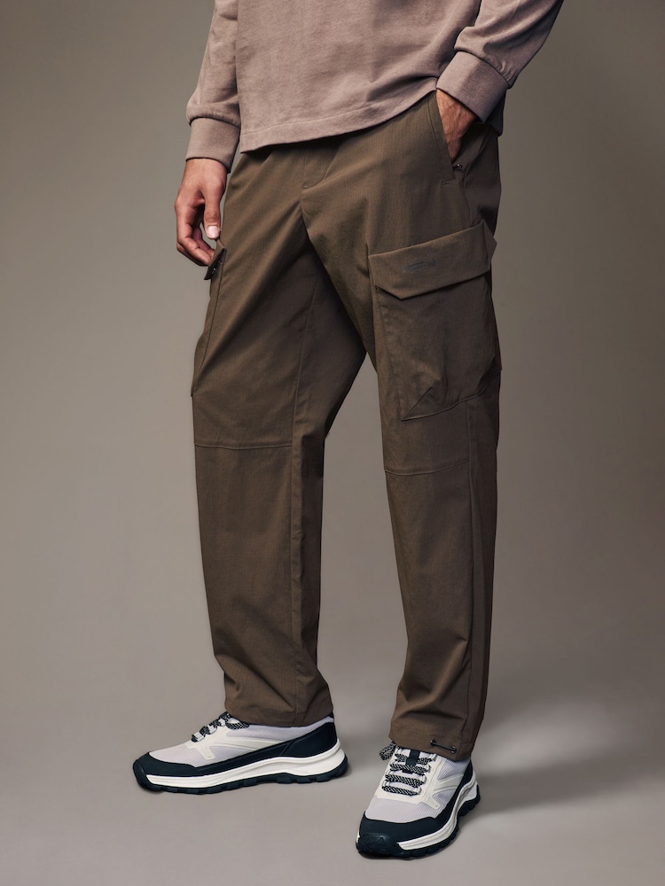 Chocolate Brown Regular Fit Ripstop Tech Cargo Trousers - Image 1 of 14