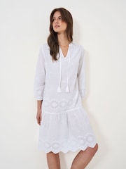 Crew Clothing White 100% Cotton Beach Crinkle Shirt Dress - Image 3 of 5