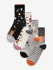 House Scene Halloween Ankle Socks 4 Pack - Image 1 of 6