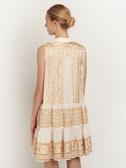 Greek Archaic Kori 100% Cotton Embroidered Sleeveless Tiered White Mini Dress - Image 2 of 3