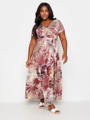 Yours Curve Red Leaf Print Wrap Maxi Dress - Image 1 of 5