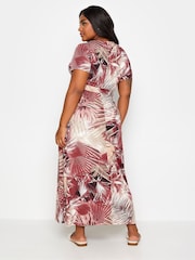 Yours Curve Red Leaf Print Wrap Maxi Dress - Image 3 of 5