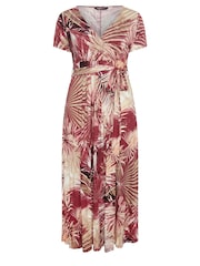 Yours Curve Red Leaf Print Wrap Maxi Dress - Image 5 of 5