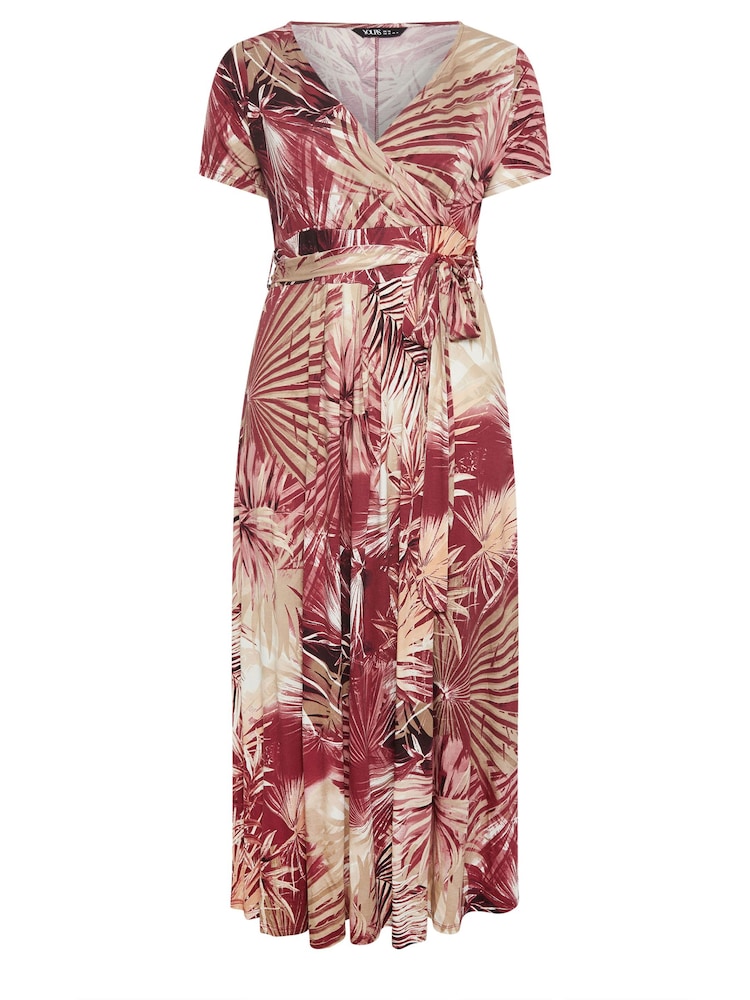 Yours Curve Red Leaf Print Wrap Maxi Dress - Image 5 of 5