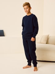 Navy Fleece Lined Loungewear 100% Cotton Pyjamas (3-16yrs) - Image 1 of 9