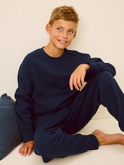 Navy Fleece Lined Loungewear 100% Cotton Pyjamas (3-16yrs) - Image 3 of 9