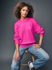 Neon-Rosa - Rundhalspullover mit Nahtdetail und Wolle - Bild 1 von 7