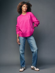 Neon-Rosa - Rundhalspullover mit Nahtdetail und Wolle - Bild 2 von 7
