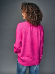 Neon-Rosa - Rundhalspullover mit Nahtdetail und Wolle - Bild 3 von 7