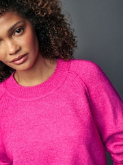 Neon-Rosa - Rundhalspullover mit Nahtdetail und Wolle - Bild 4 von 7